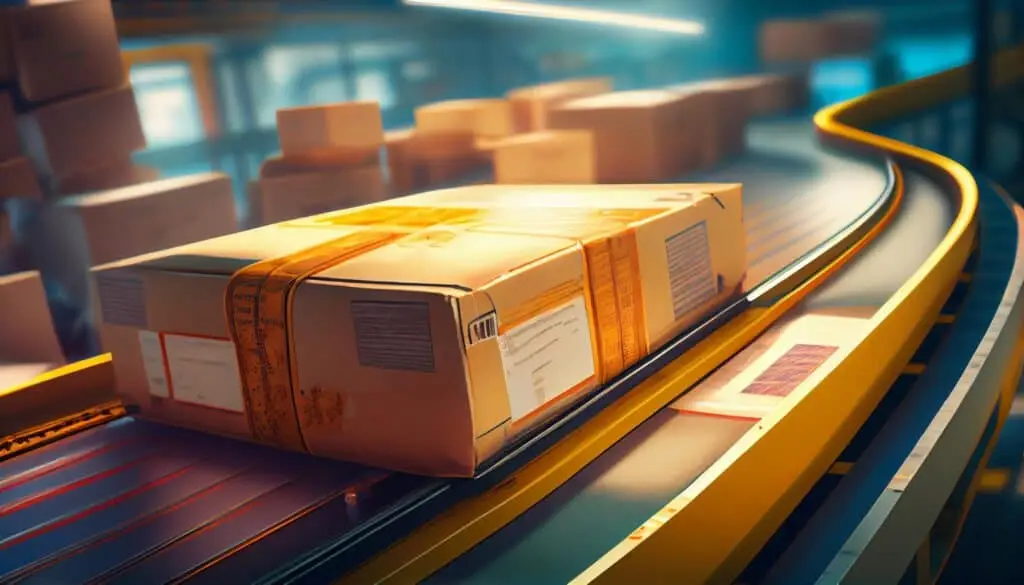 A box on a conveyor belt
